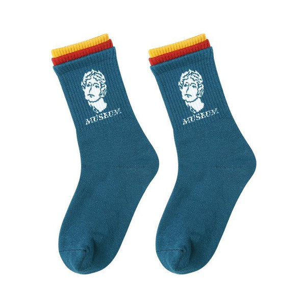 Chalier Men Fun Crazy Cotton Casual Socks Navy Blue with Man Pattern 1 Pair - CHALIER