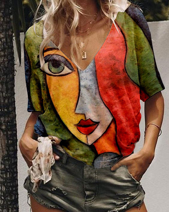 Women Abstract painting Casual Short Sleeve T-Shirt