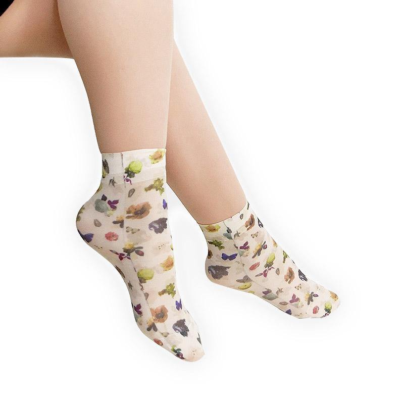 Womens Cute Sweet Short Ultrathin Stockings Girls Printed Patterns Flower Buttefly Ankle Socks Set 6 Pairs - CHALIER