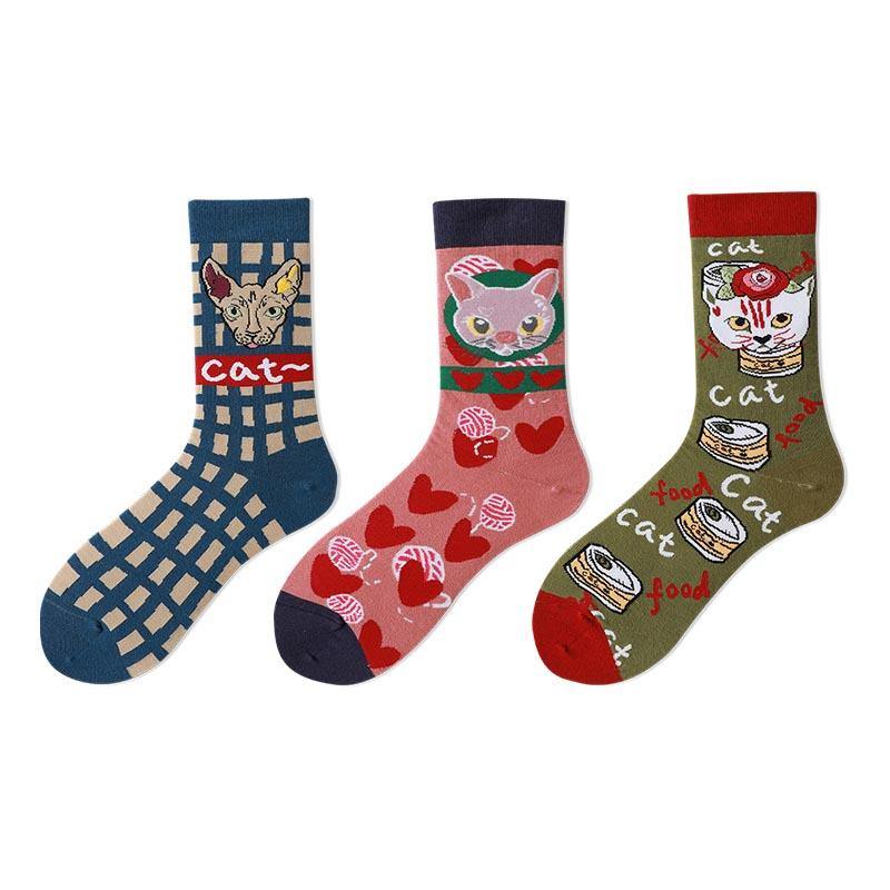 Womens Happy Crazy Socks Set Cotton Art Illustration Crew Lolita Girl Socks - CHALIER