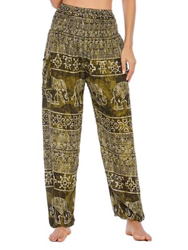 Women's Casual Printed Long Soft Bloomer Pants High Waist Yoga - CHALIER