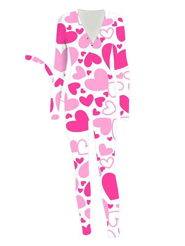 Women's Sexy V-neck Animal PrintS Long-sleeved Tail Jumpsuits - CHALIER