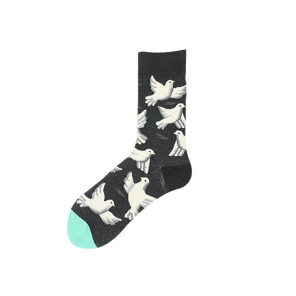 Chalier Mens Casual Crew Art White Pigeon Socks