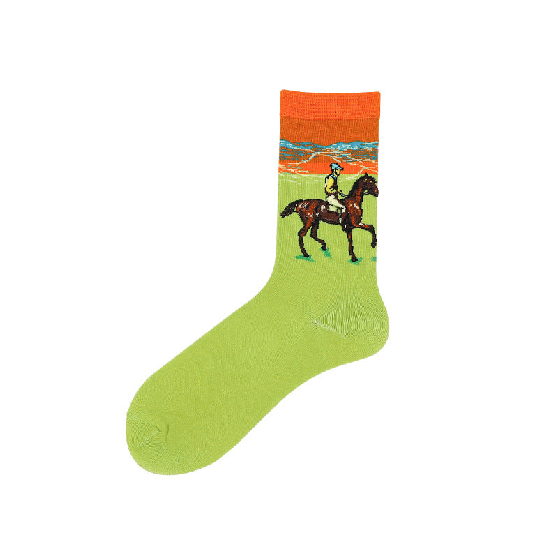 Women Socks Vintage Literary Abstract Oil Painting Men's Socks Cotton Socks