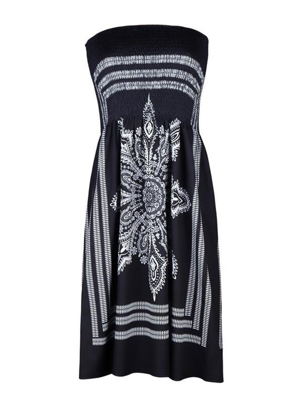 Women's Floral Print Strapless Tube Mini Dress Holiday - CHALIER