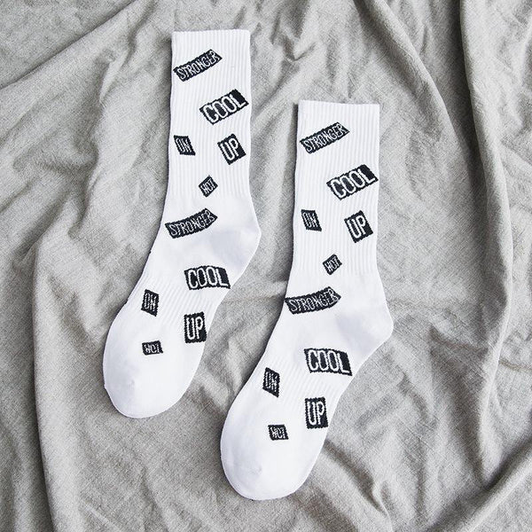 Chalier Men Athletic Socks Hip Hop Style White with Letters - CHALIER
