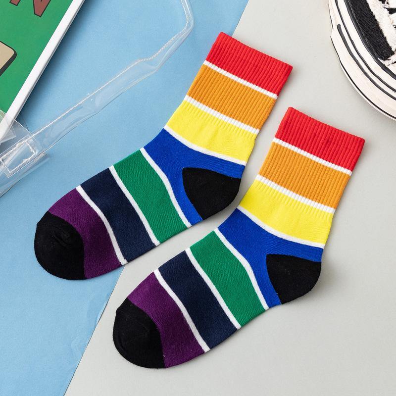 Womens Fashion Socks Colorful Stripe Casual Novel Cotton Crew Socks 4 Pairs - CHALIER