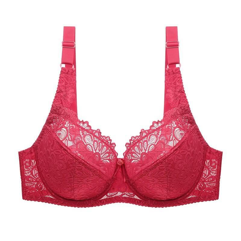 Women's Plus Size Bra Lightweight Underwire Lace Floral Unpadded Bra - CHALIER