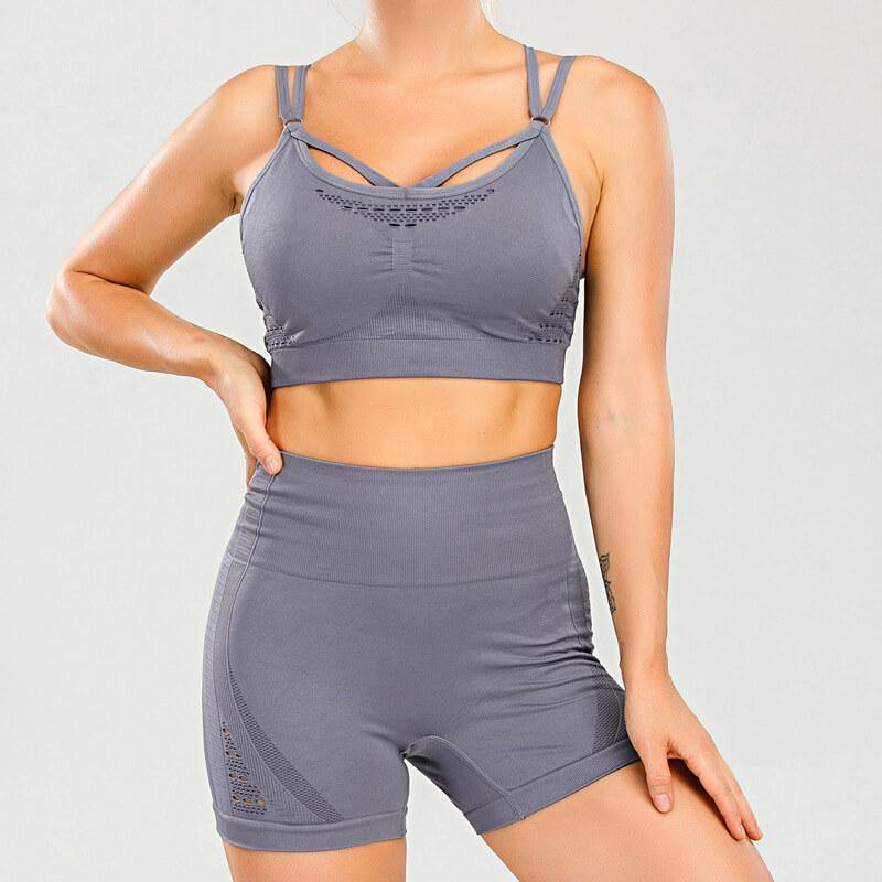 Women's Sleeveles 2 Piece Outfits High Waist Workout Shorts Yoga Sports Bra - CHALIER
