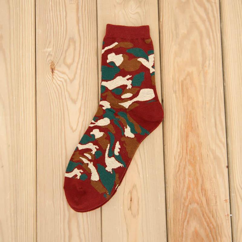 Mens Cotton Crew Socks Outdoor Camouflage Training Casual Socks Set 5 Pairs - CHALIER