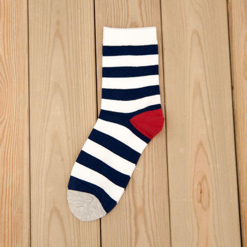 Mens Casual Crew Cotton Socks Stripes Pattern Socks Set 5 Pairs - CHALIER