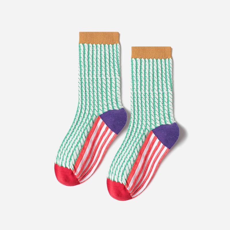 Womens Cotton Crew Breathable Color Plaid Socks - CHALIER