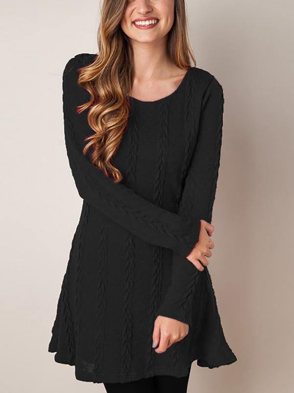 Women's Knitted Mini Dress Long-sleeve A-line Loose Casual Sweater Dress Plus Size - CHALIER