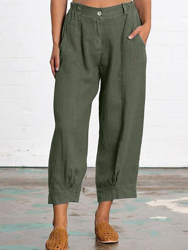 Women's Casual Loose Plus Size Cropped Trousers Linen Pants - CHALIER
