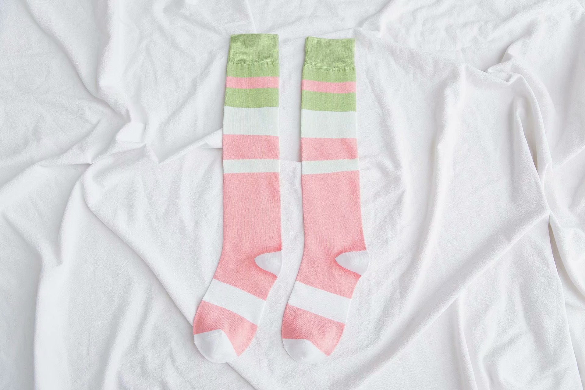 Womens Calf Socks Medium Stockings Contrast Color Knee-length Cotton Socks