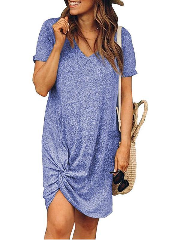 Women's Oversized Loose Basic T-shirt V-Neck Short Sleeve Dress Plus Size - CHALIER
