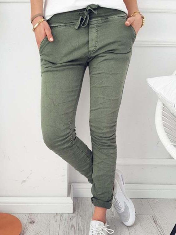 Women's Casual Stretch Cotton Leggings Solid Color Pants - CHALIER