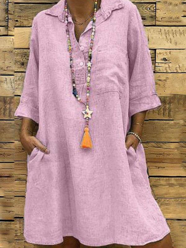 Women's Loose Open Neck Shirt Mini Dress Plus Size Half Sleeve - CHALIER