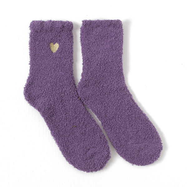 Womens Winter Warm Fuzzy Slipper Cute Love  Socks Coral Fleece Purple