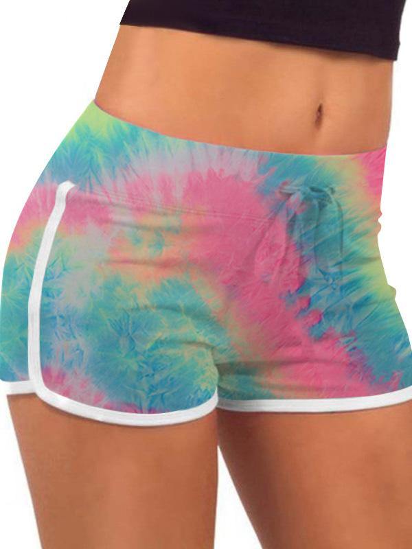 Women's Sports Sweat-absorbent Tie-dyed Tight Shorts Elastic Hot Pants - CHALIER