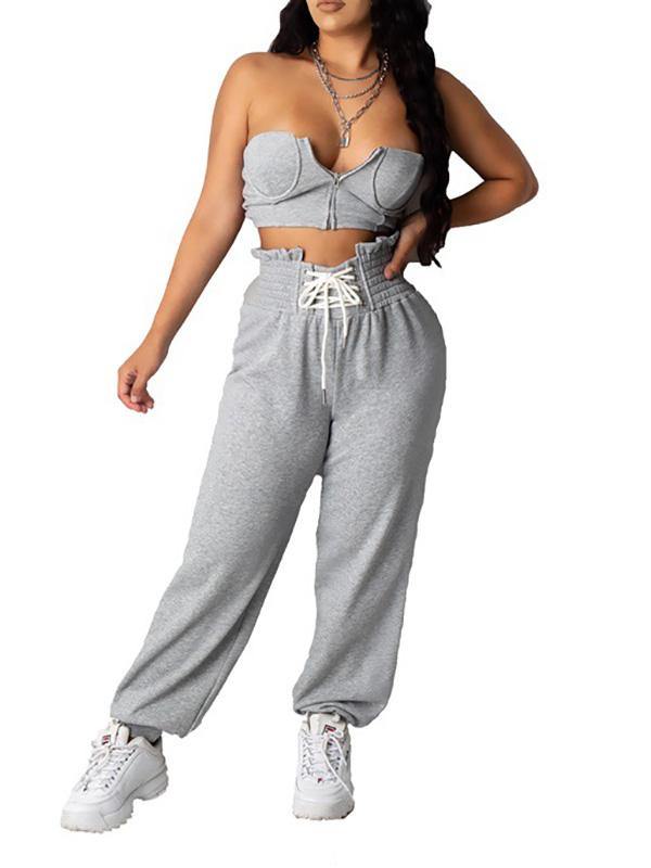 Women's Casual Sexy Strapless Tops and Pants Outfit Two Piece Set - CHALIER