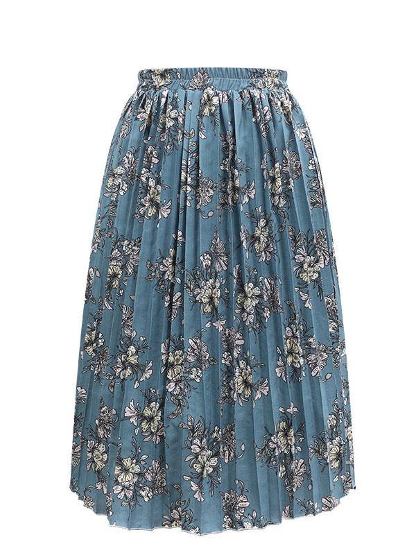 Women's Printed Chiffon Pleated Skirt Plus Size Midi Skirts - CHALIER