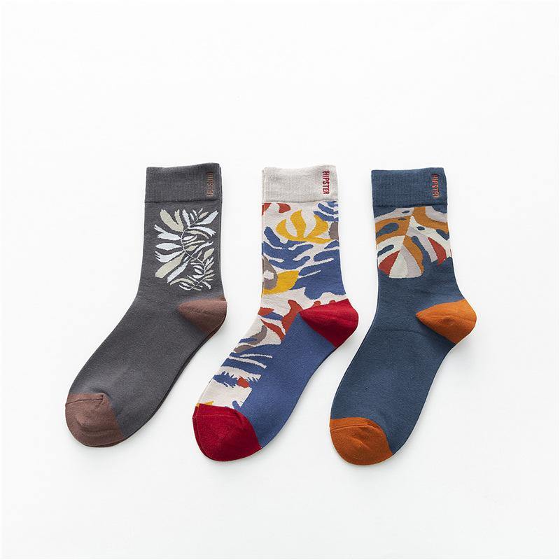 Unisex Painting Style Men Socks Cotton Harajuku Colorful Full Socks Couple Funny Casual Cotton Socks 3 Pairs - CHALIER