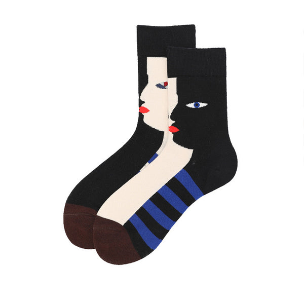 Chalier Mens Casual Cartoon Face Cotton Socks