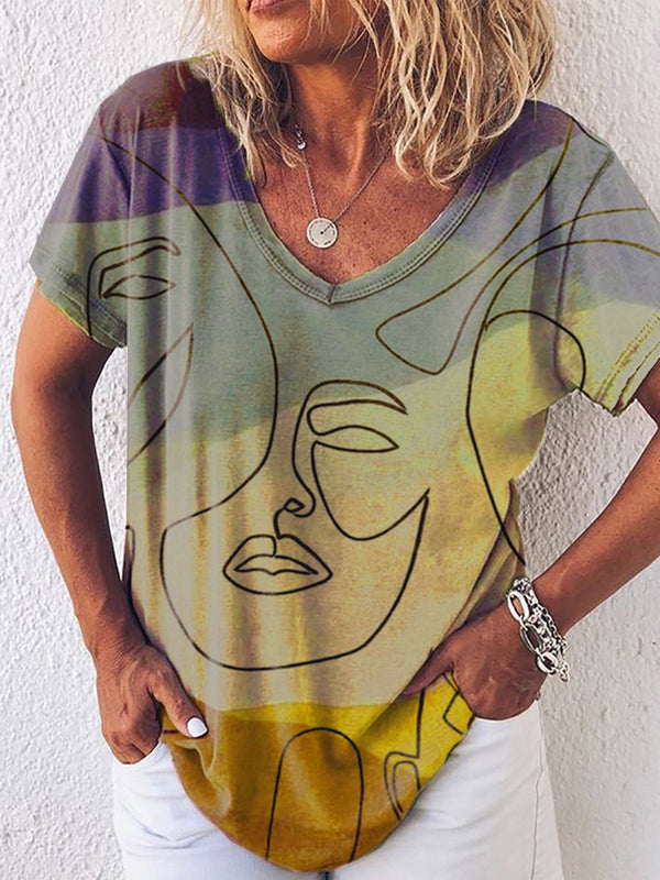 Women Abstract Printed Loose Casual T-Shirt