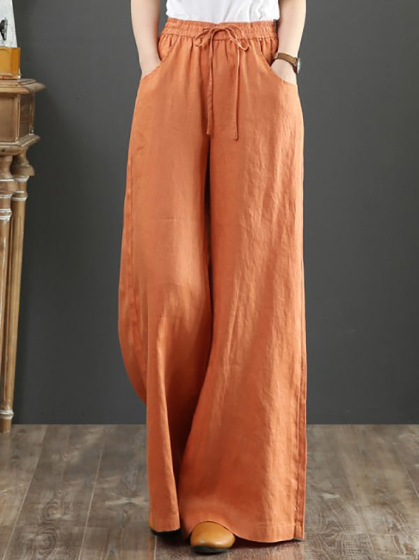 Women's Cotton Linen Wide Leg Pants Casual Plus Size High Waist Straight Trousers
