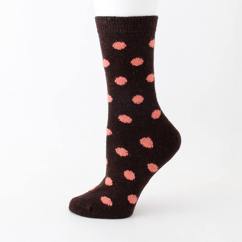 Womens Winter Warm Socks Set Thickened Wool Polka Dots Socks 6 Pairs - CHALIER