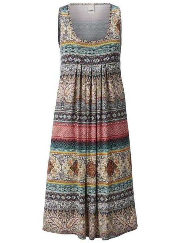 Women's Floral Print Polka Dots Sleeveness Crew-neck Vest Dress Holiday Plus Size - CHALIER