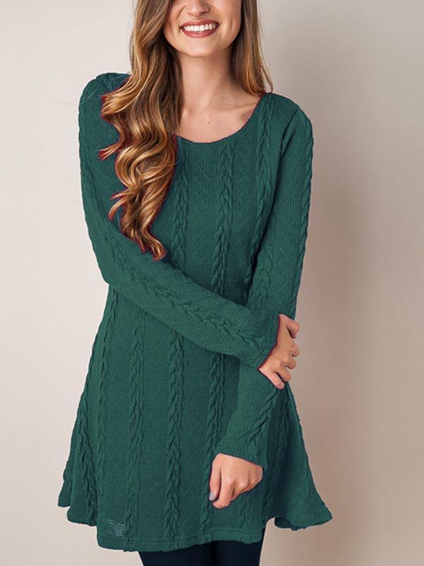 Women's Knitted Mini Dress Long-sleeve A-line Loose Casual Sweater Dress Plus Size - CHALIER