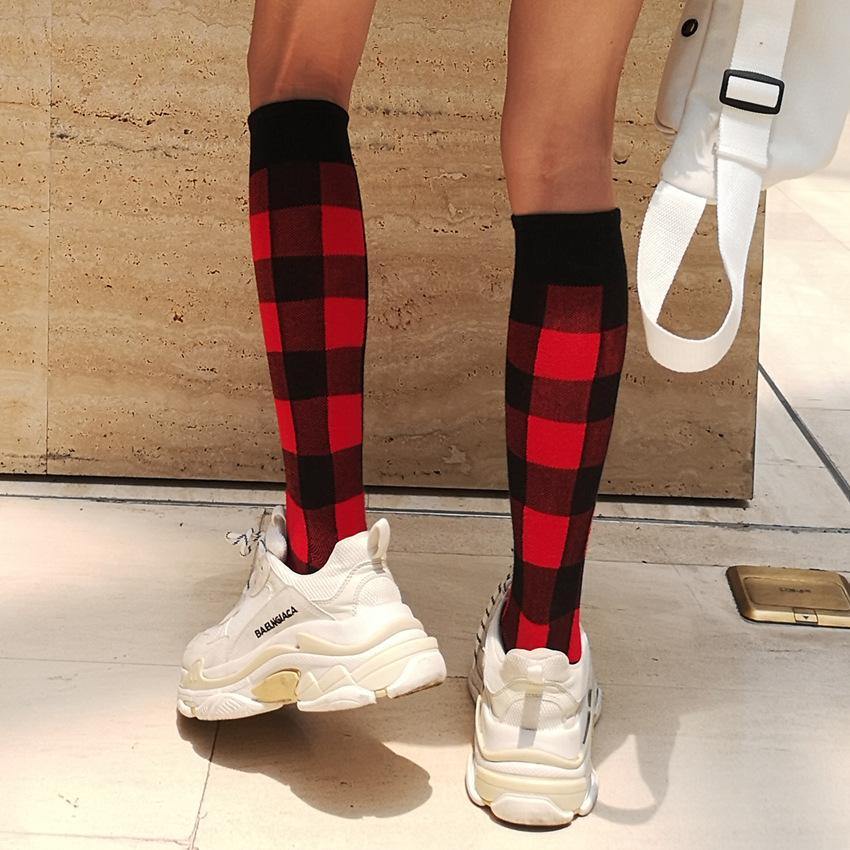 Calf Socks Knee-length Fitness Sports Yoga Stockings Plaid and Houndstooth - CHALIER
