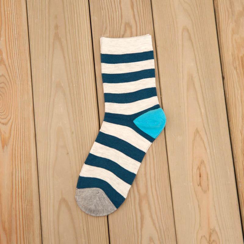 Mens Casual Crew Cotton Socks Stripes Pattern Socks Set 5 Pairs - CHALIER