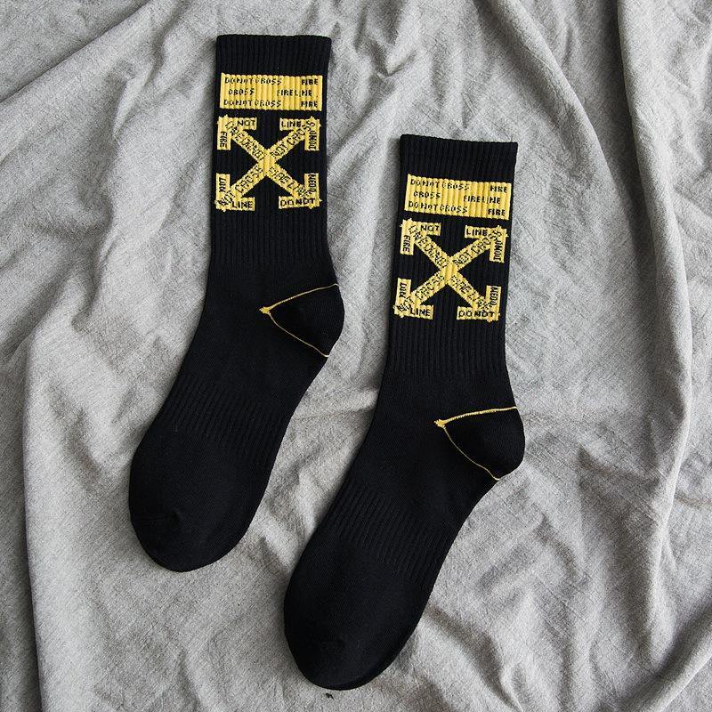 Chalier Men Athletic Socks Hip Hop Style Black with Yellow Cross - CHALIER
