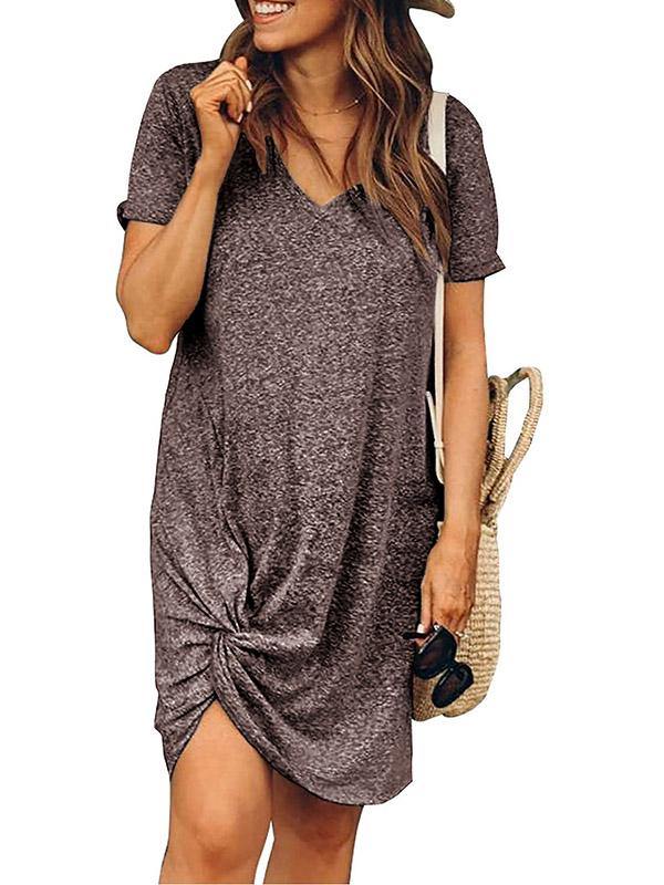 Women's Oversized Loose Basic T-shirt V-Neck Short Sleeve Dress Plus Size - CHALIER