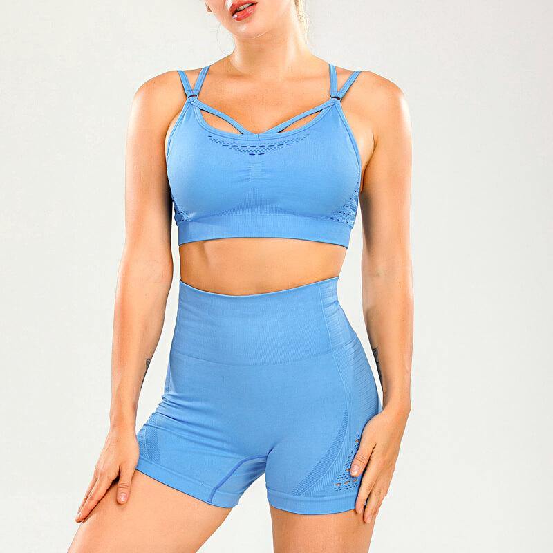 Women's Sleeveles 2 Piece Outfits High Waist Workout Shorts Yoga Sports Bra - CHALIER