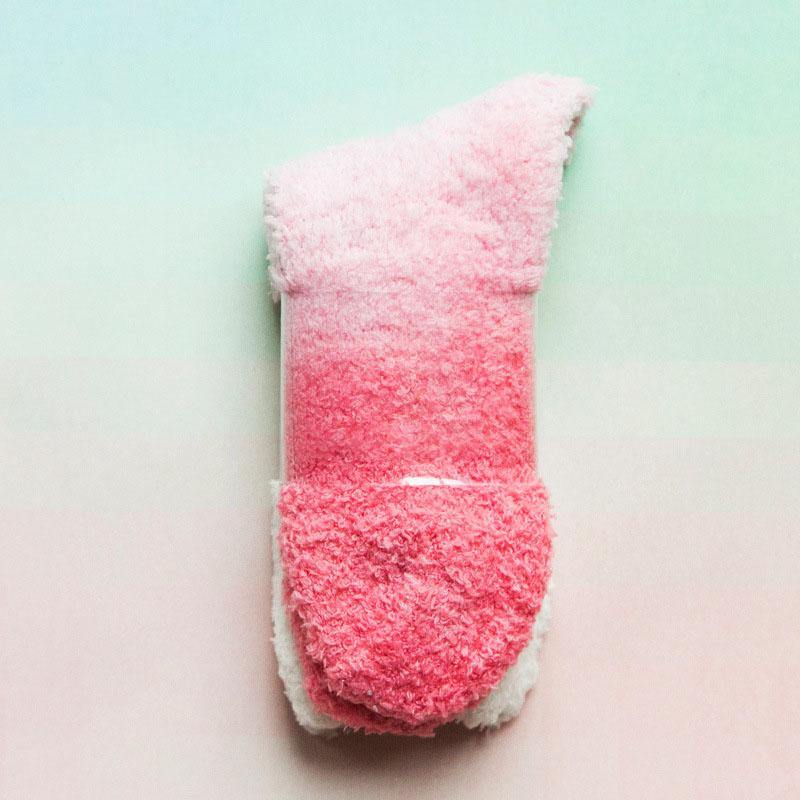 Womens Winter Warm Fuzzy Slipper Socks Gradient Color Family Couple Socks - CHALIER