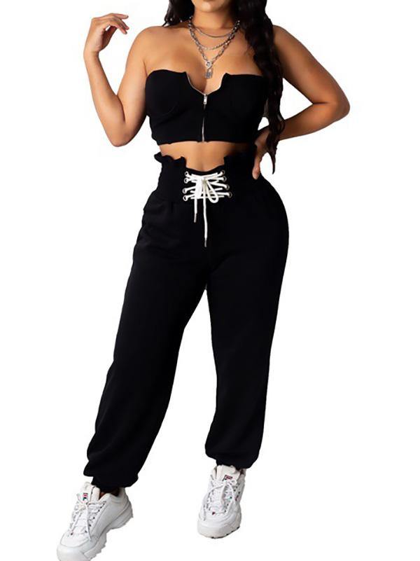 Women's Casual Sexy Strapless Tops and Pants Outfit Two Piece Set - CHALIER