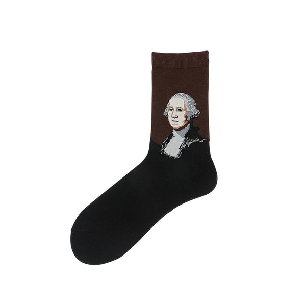 Chalier Mens Casual Crew Art Washington Socks