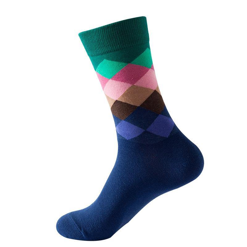 Women Cotton Crew Color Diamond Pattern Fashion Socks - CHALIER