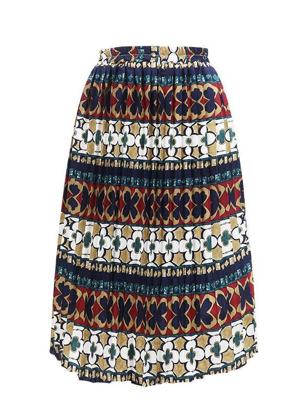 Women's Printed Chiffon Pleated Skirt Plus Size Midi Skirts - CHALIER