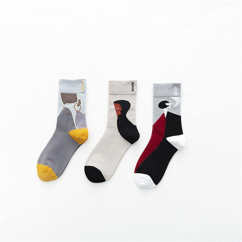 Unisex Painting Style Men Socks Cotton Harajuku Colorful Full Socks Couple Funny Casual Cotton Socks 3 Pairs - CHALIER