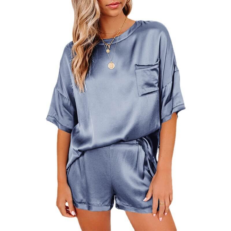Women's Sleepwear Shorts Set 1/2 Sleeve Scoop Neck Pajamas Solid Color Nightwear