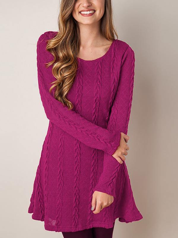 Women's Knitted Mini Dress Long-sleeve A-line Loose Casual Sweater Dress Plus Size - CHALIER