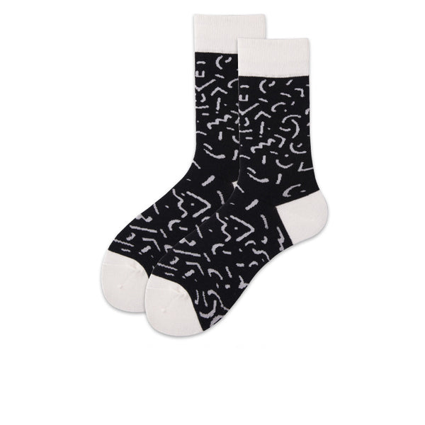 Chalier Mens Casual Crew Street Hip-hop Couple White Line Socks
