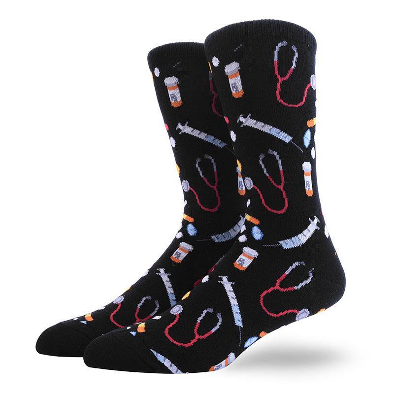 Mens Cotton Crew Crazy Fun Socks Abstract Art Novelty Hip Hop Socks - CHALIER