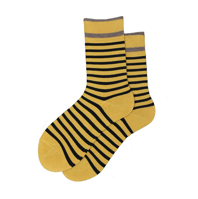 Chalier Mens Casual Cartoon Black Yellow Stripe Cotton Socks