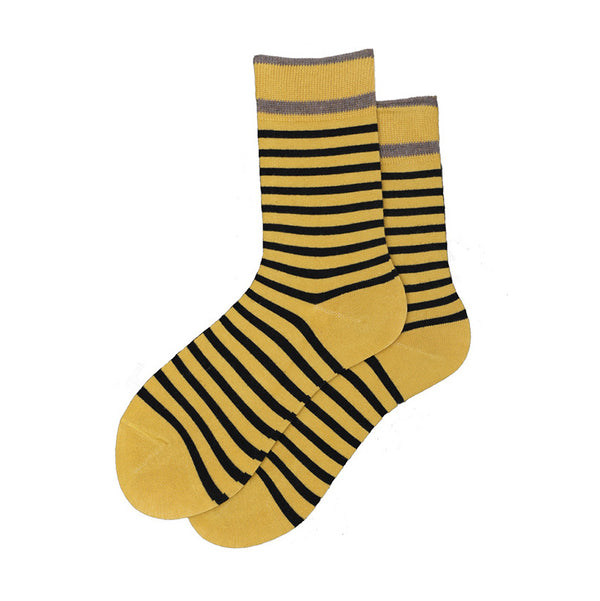 Chalier Mens Casual Cartoon Black Yellow Stripe Cotton Socks